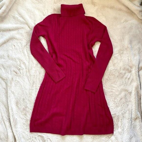 Uniqlo Red Cashmere Blend Turtleneck Cable Knit Sweater Dress Size S - Picture 6 of 9